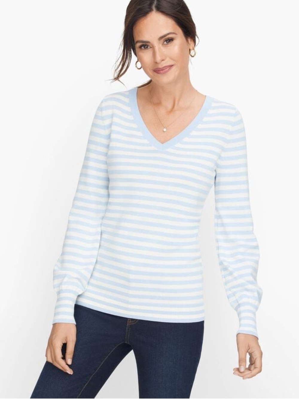 Talbots COTTON STRIPE V-NECK SWEATER Medium